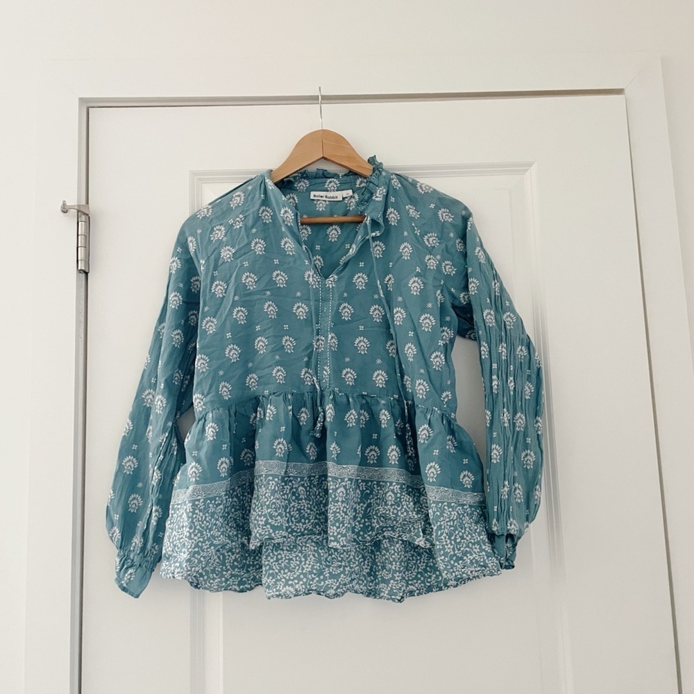 Roller Rabbit Printed Peasant Babydoll Boho Top